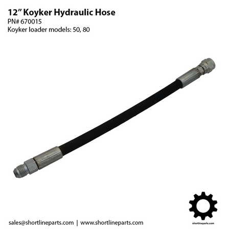 K670015 - Replacement 12-Inch Hydraulic Hose for Koyker 50 Loader Lift and Bucket Cylinders