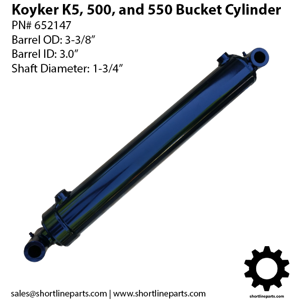 Koyker K5, 500, and 550 Loader Bucket Cylinder - 3.0" Bore (1-3/4" Shaft) - 652147